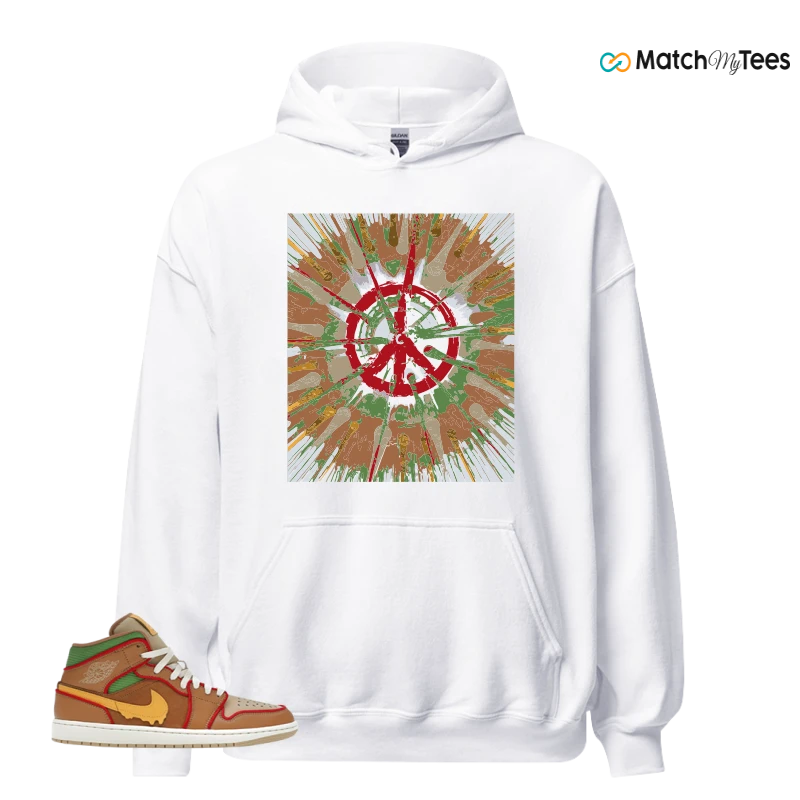 NIKE AIR JORDAN 1 MID SE CHEESEBURGER SNEAKER/FLAX/SESAME/COCONUT MILK/UNIVERSITY GOLD matching Hoodie