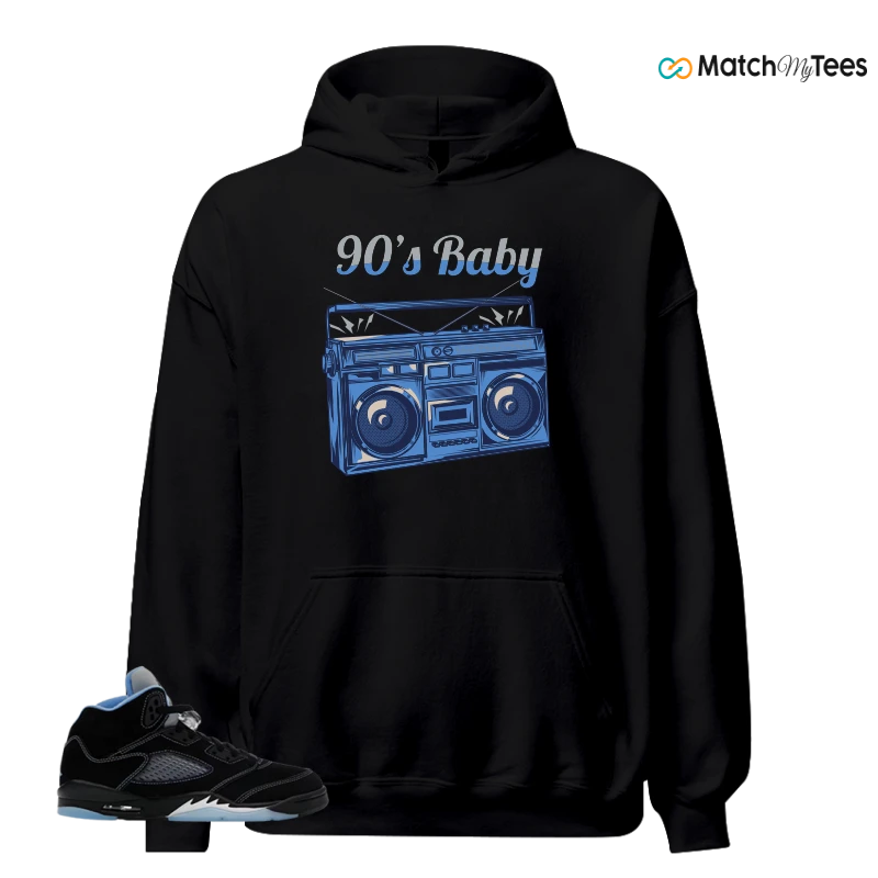 NIKE AIR JORDAN 5 BLACK UNIVERSITY BLUE SNEAKER Matching Tees hoodie