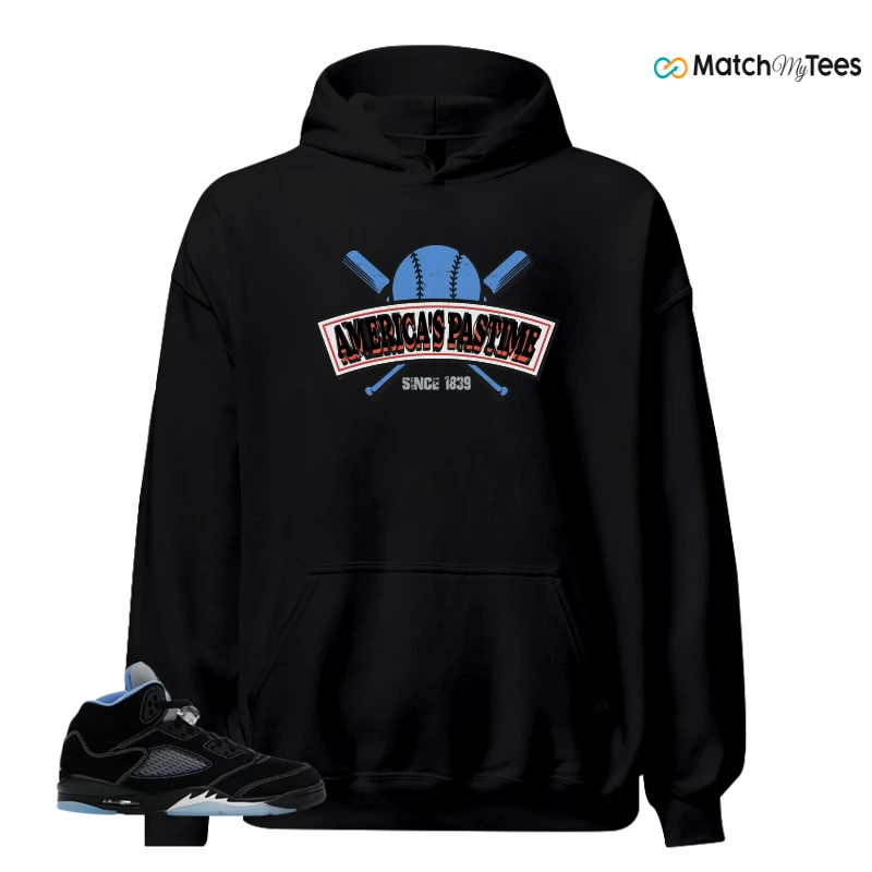 NIKE AIR JORDAN 5 BLACK UNIVERSITY BLUE SNEAKER Matching Tees hoodie