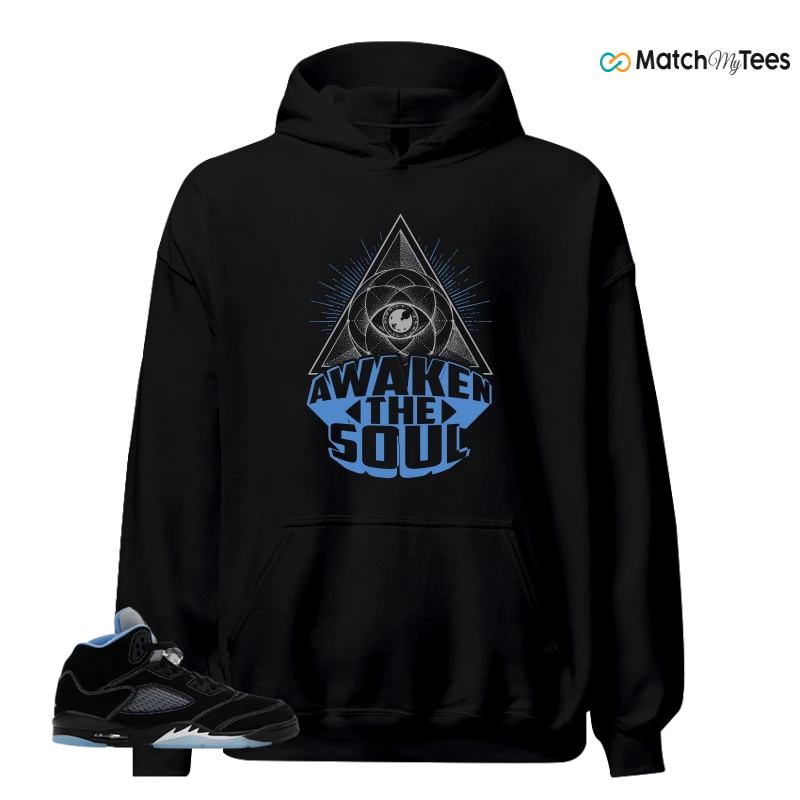 NIKE AIR JORDAN 5 BLACK UNIVERSITY BLUE SNEAKER Matching Tees hoodie