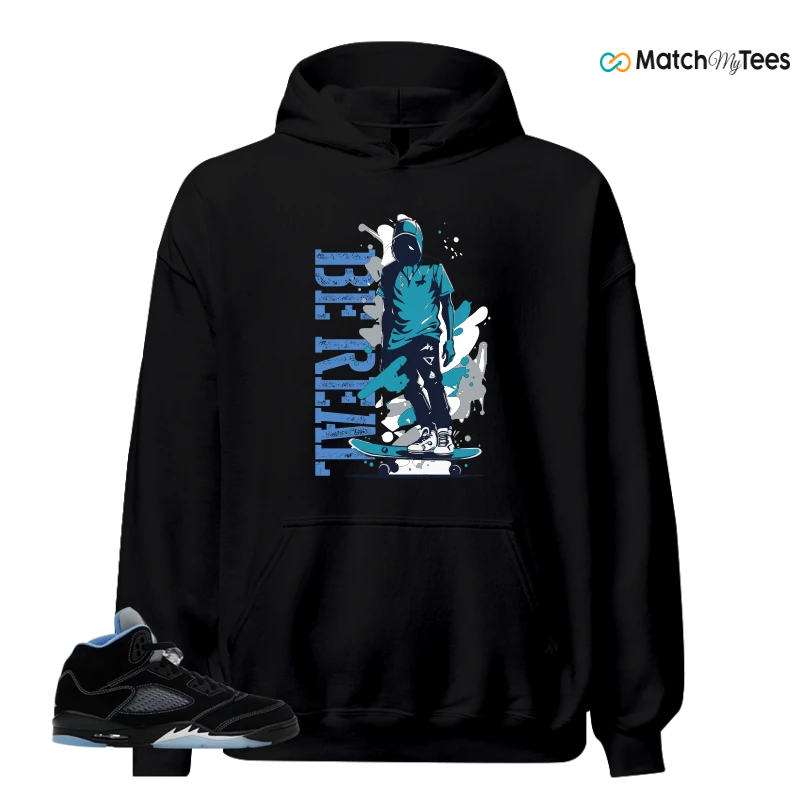 NIKE AIR JORDAN 5 BLACK UNIVERSITY BLUE SNEAKER Matching Tees hoodie