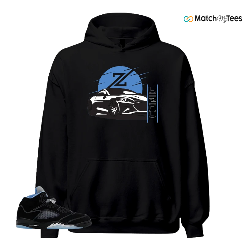 NIKE AIR JORDAN 5 BLACK UNIVERSITY BLUE SNEAKER Matching Tees hoodie