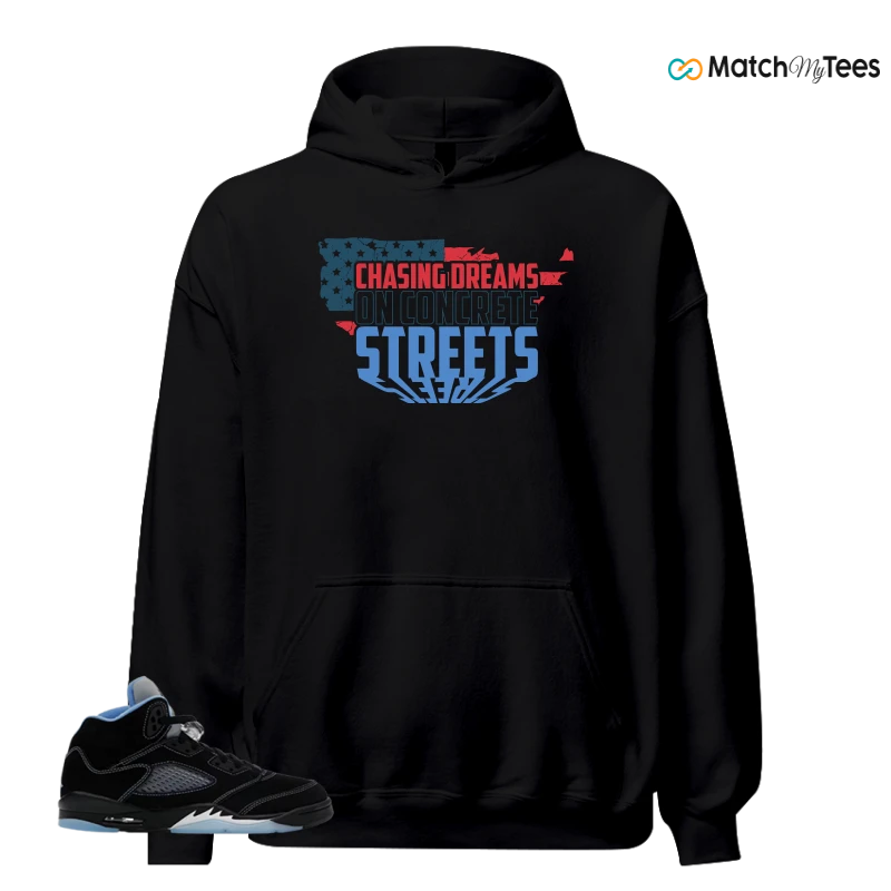 NIKE AIR JORDAN 5 BLACK UNIVERSITY BLUE SNEAKER Matching Tees hoodie