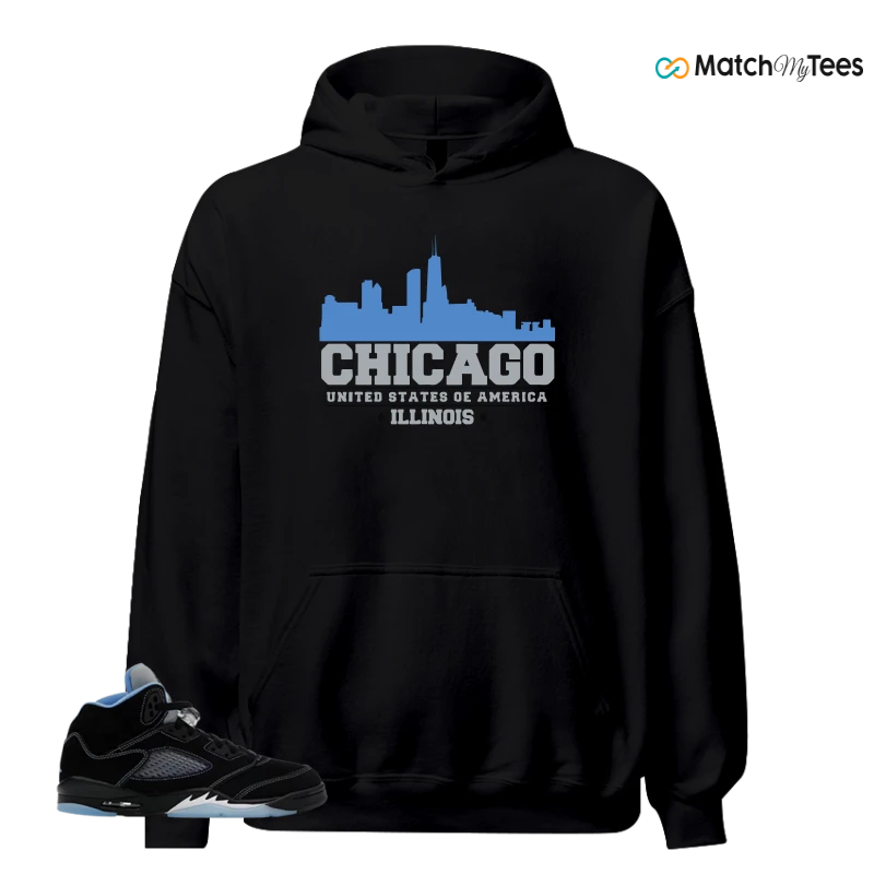 NIKE AIR JORDAN 5 BLACK UNIVERSITY BLUE SNEAKER Matching Tees hoodie