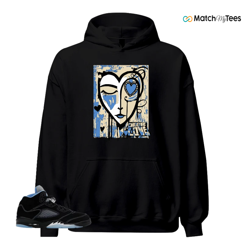 NIKE AIR JORDAN 5 BLACK UNIVERSITY BLUE SNEAKER Matching Tees hoodie