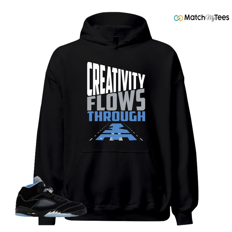 NIKE AIR JORDAN 5 BLACK UNIVERSITY BLUE SNEAKER Matching Tees hoodie