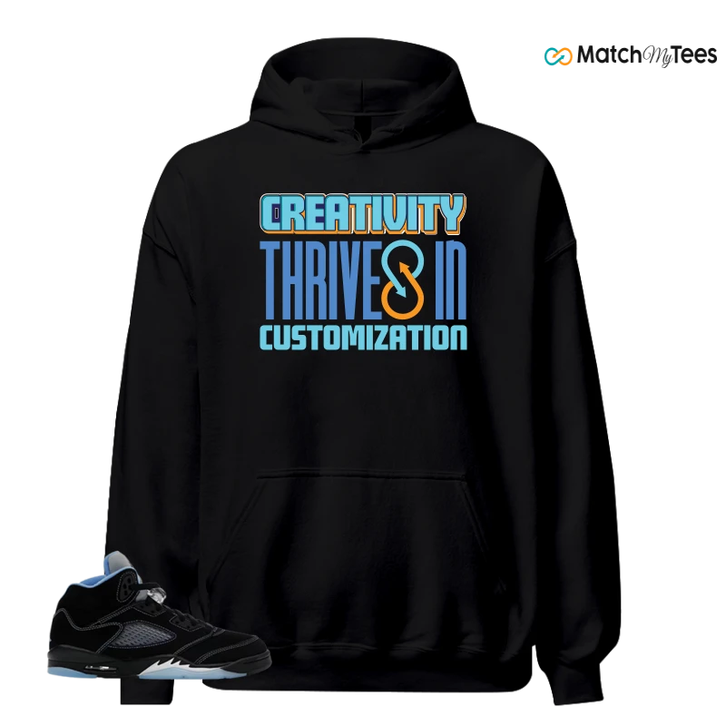 NIKE AIR JORDAN 5 BLACK UNIVERSITY BLUE SNEAKER Matching Tees hoodie