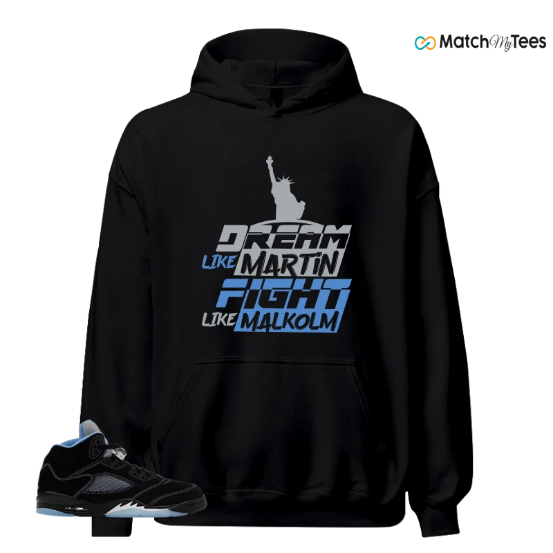 NIKE AIR JORDAN 5 BLACK UNIVERSITY BLUE SNEAKER Matching Tees hoodie