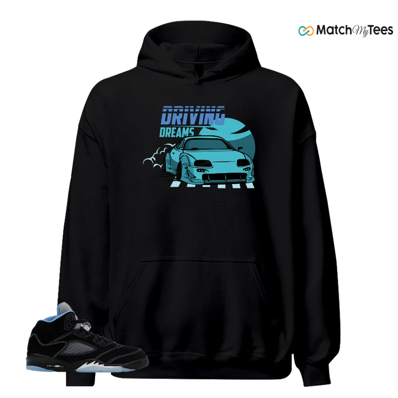 NIKE AIR JORDAN 5 BLACK UNIVERSITY BLUE SNEAKER Matching Tees hoodie