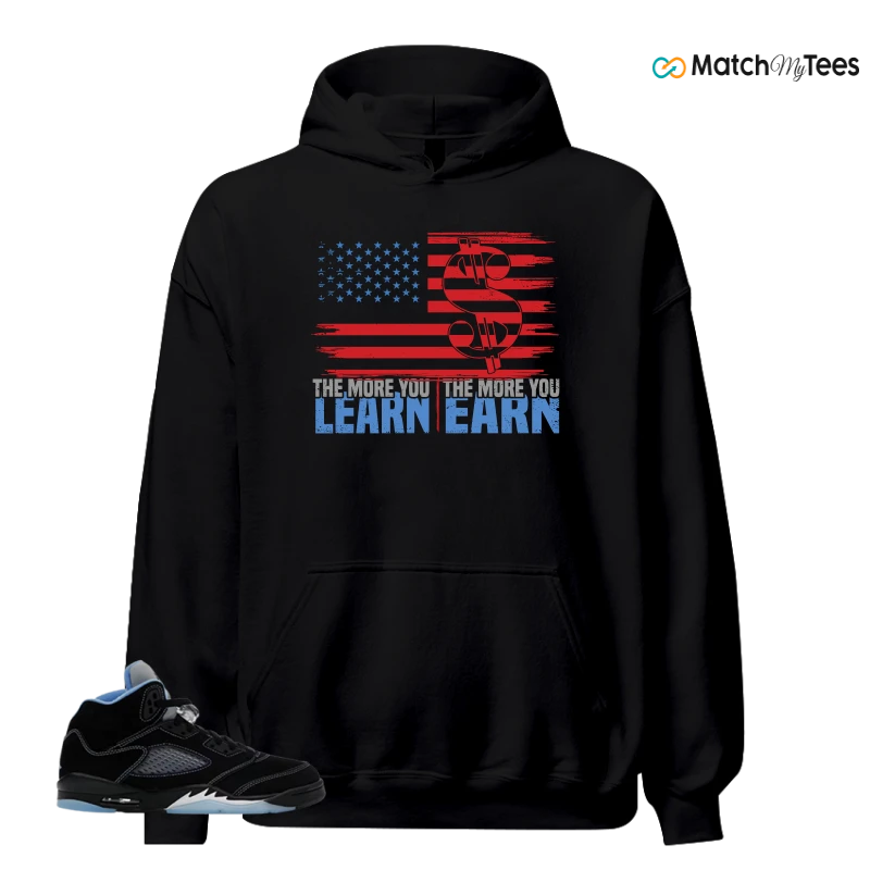 NIKE AIR JORDAN 5 BLACK UNIVERSITY BLUE SNEAKER Matching Tees hoodie
