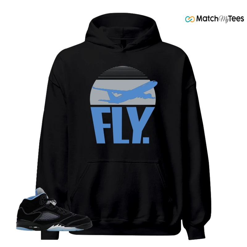 NIKE AIR JORDAN 5 BLACK UNIVERSITY BLUE SNEAKER Matching Tees hoodie