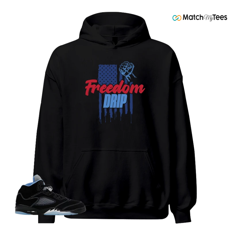 NIKE AIR JORDAN 5 BLACK UNIVERSITY BLUE SNEAKER Matching Tees hoodie