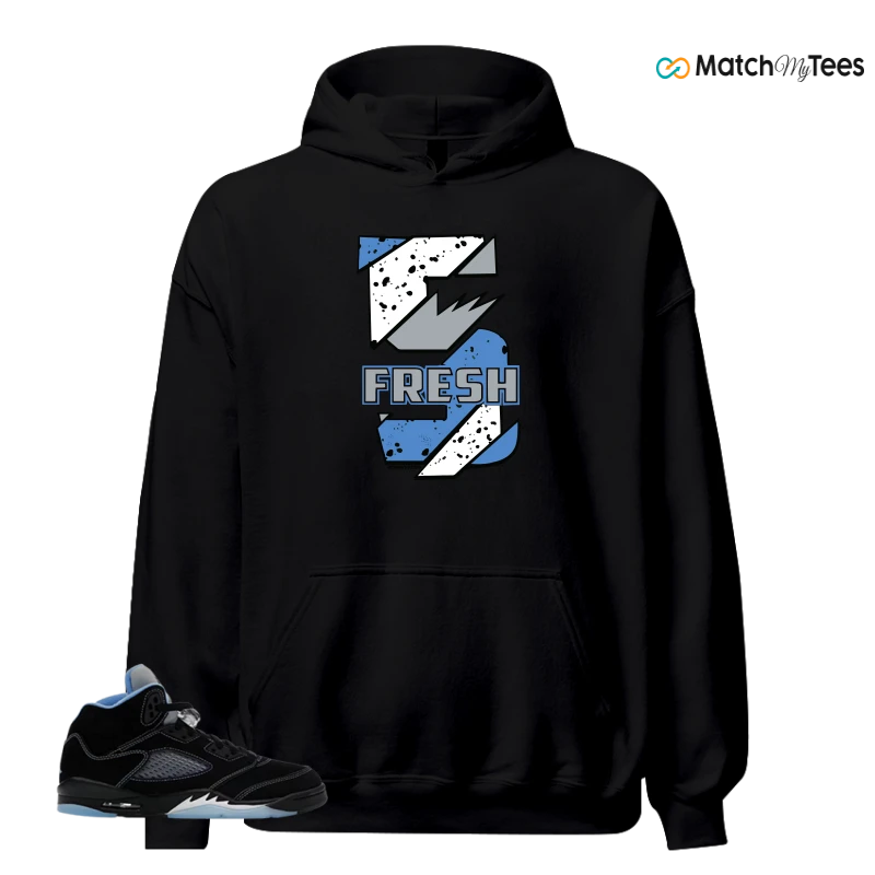 NIKE AIR JORDAN 5 BLACK UNIVERSITY BLUE SNEAKER Matching Tees hoodie
