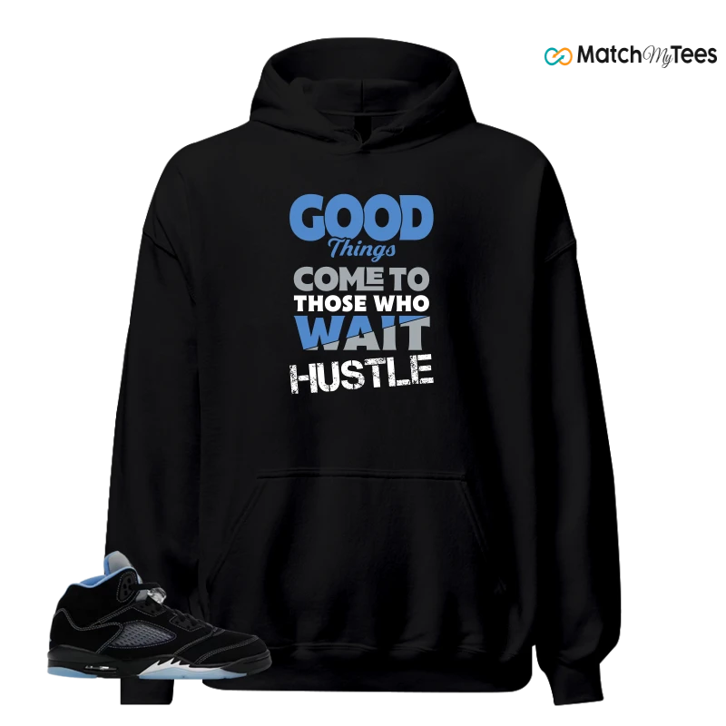 NIKE AIR JORDAN 5 BLACK UNIVERSITY BLUE SNEAKER Matching Tees hoodie