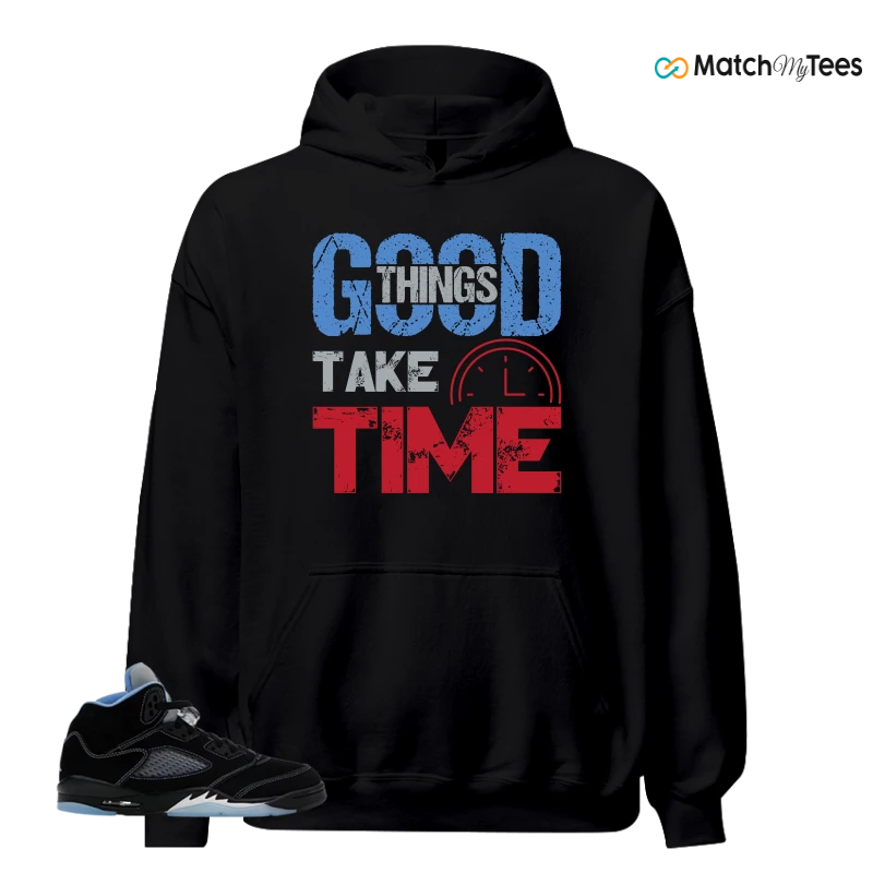 NIKE AIR JORDAN 5 BLACK UNIVERSITY BLUE SNEAKER Matching Tees hoodie