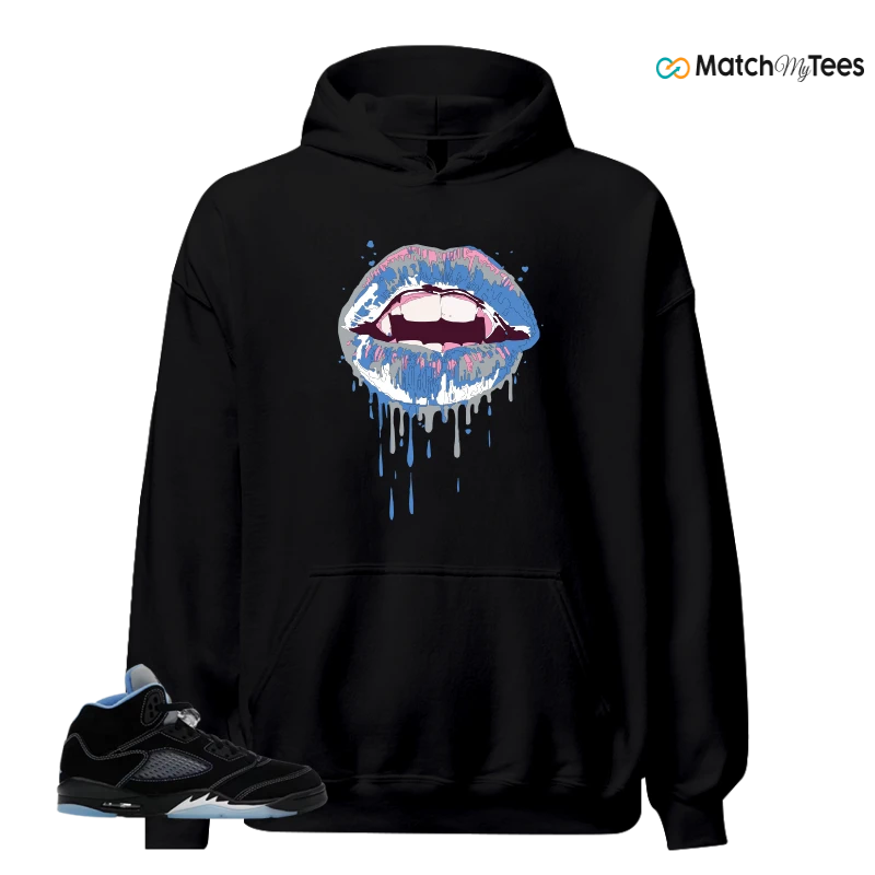 NIKE AIR JORDAN 5 BLACK UNIVERSITY BLUE SNEAKER Matching Tees hoodie