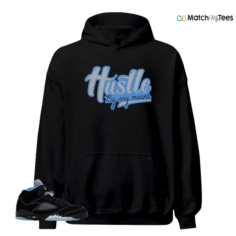 NIKE AIR JORDAN 5 BLACK UNIVERSITY BLUE SNEAKER Matching Tees hoodie