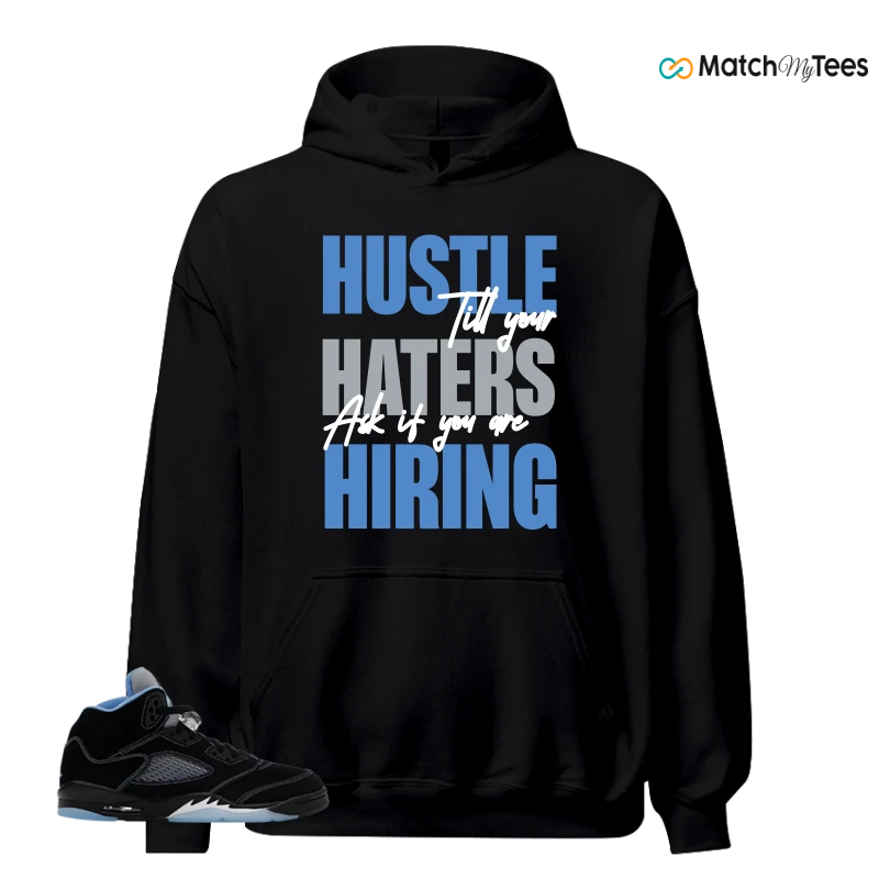 NIKE AIR JORDAN 5 BLACK UNIVERSITY BLUE SNEAKER Matching Tees hoodie