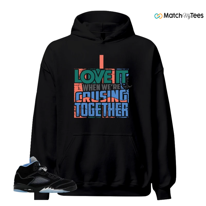 NIKE AIR JORDAN 5 BLACK UNIVERSITY BLUE SNEAKER Matching Tees hoodie