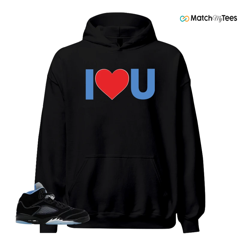 NIKE AIR JORDAN 5 BLACK UNIVERSITY BLUE SNEAKER Matching Tees hoodie