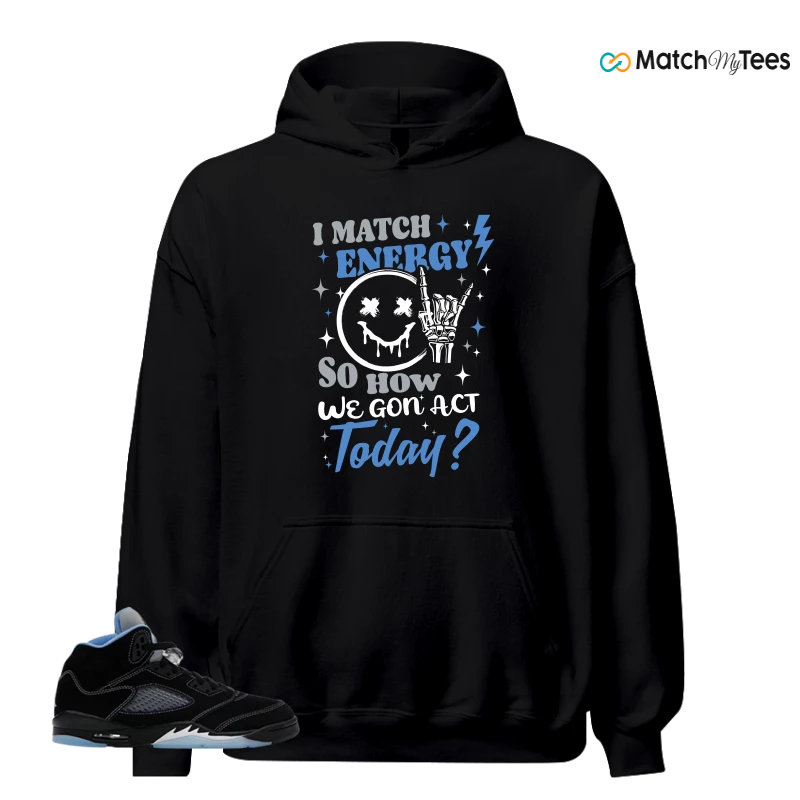 NIKE AIR JORDAN 5 BLACK UNIVERSITY BLUE SNEAKER Matching Tees hoodie