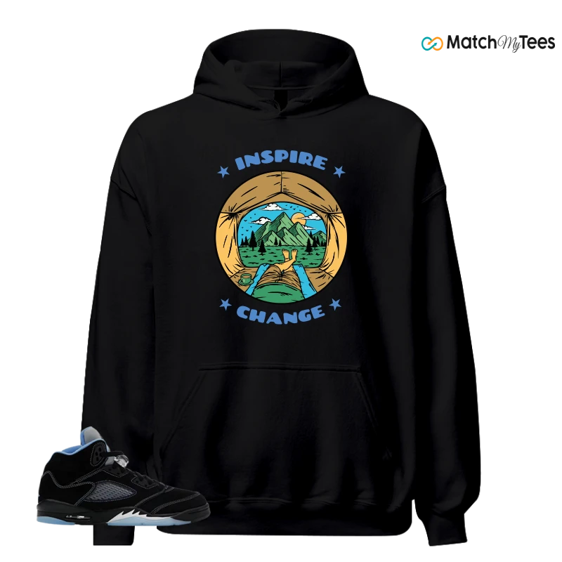 NIKE AIR JORDAN 5 BLACK UNIVERSITY BLUE SNEAKER Matching Tees hoodie