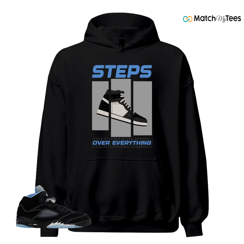 NIKE AIR JORDAN 5 BLACK UNIVERSITY BLUE SNEAKER Matching Tees hoodie