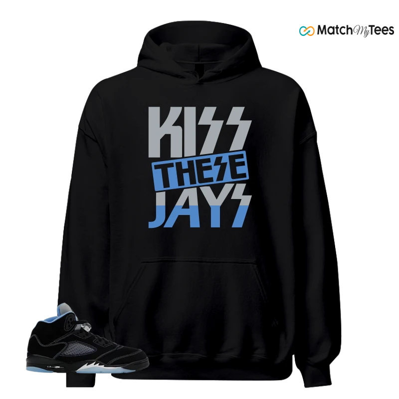 NIKE AIR JORDAN 5 BLACK UNIVERSITY BLUE SNEAKER Matching Tees hoodie