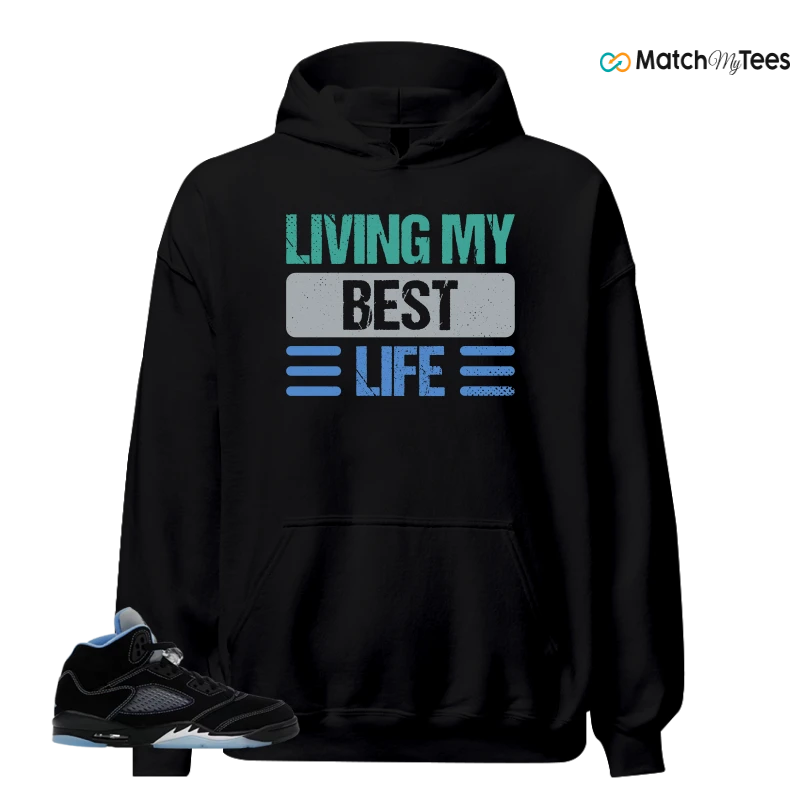 NIKE AIR JORDAN 5 BLACK UNIVERSITY BLUE SNEAKER Matching Tees hoodie