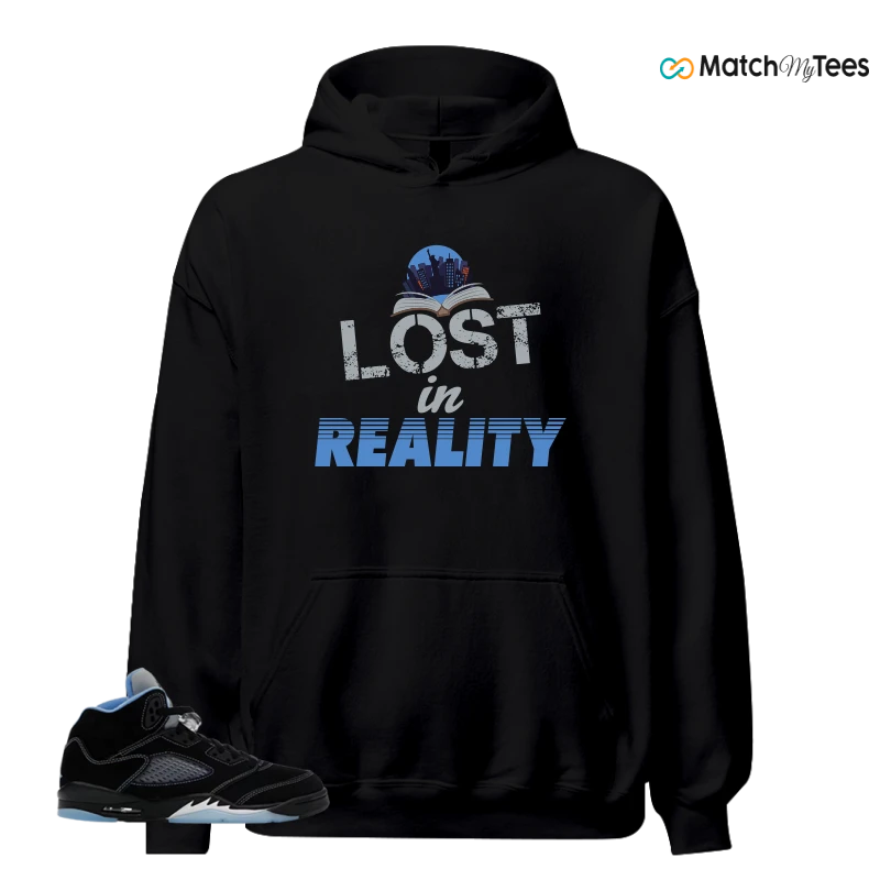NIKE AIR JORDAN 5 BLACK UNIVERSITY BLUE SNEAKER Matching Tees hoodie