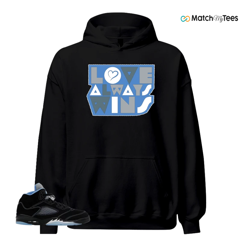 NIKE AIR JORDAN 5 BLACK UNIVERSITY BLUE SNEAKER Matching Tees hoodie