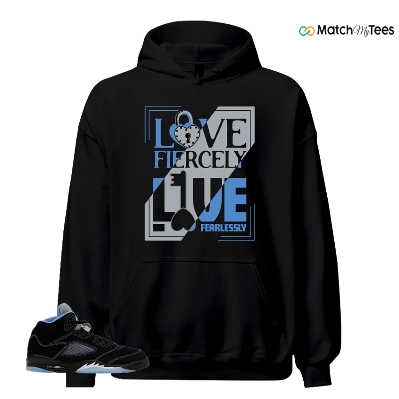 NIKE AIR JORDAN 5 BLACK UNIVERSITY BLUE SNEAKER Matching Tees hoodie