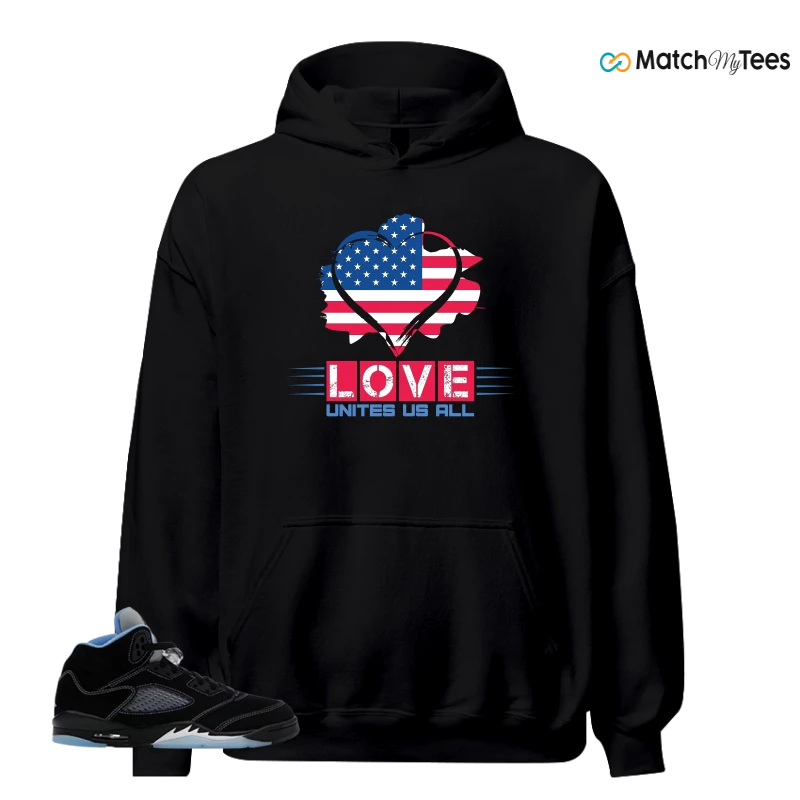 NIKE AIR JORDAN 5 BLACK UNIVERSITY BLUE SNEAKER Matching Tees hoodie