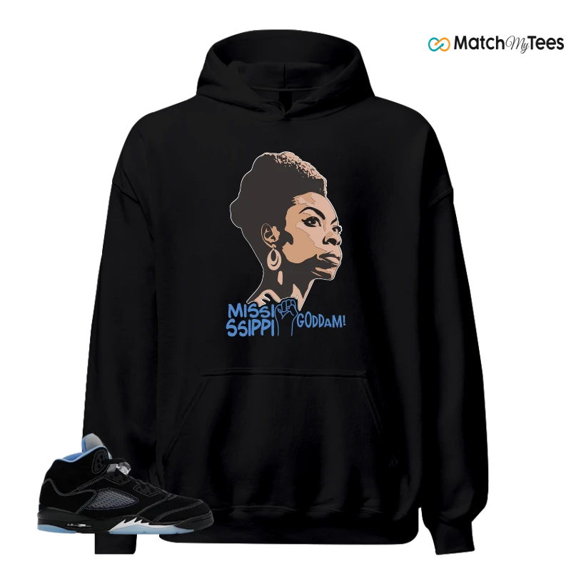 NIKE AIR JORDAN 5 BLACK UNIVERSITY BLUE SNEAKER Matching Tees hoodie