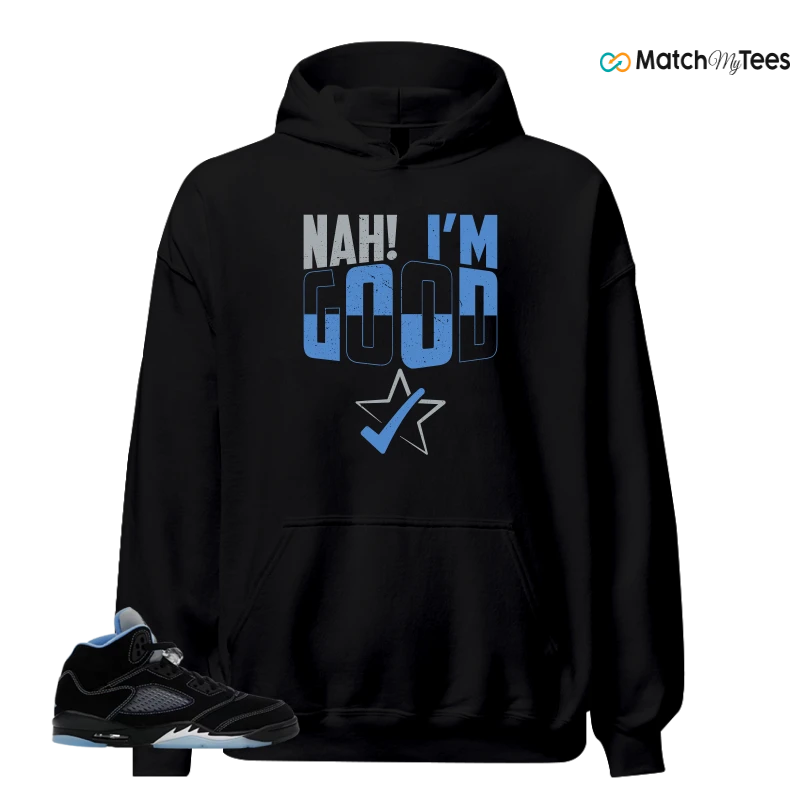NIKE AIR JORDAN 5 BLACK UNIVERSITY BLUE SNEAKER Matching Tees hoodie