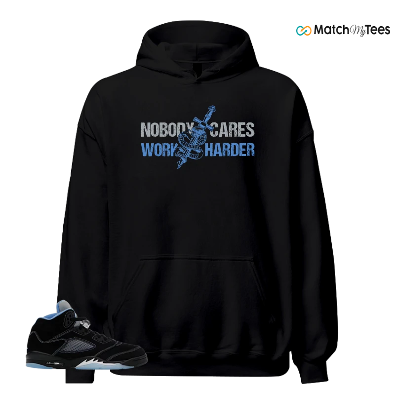 NIKE AIR JORDAN 5 BLACK UNIVERSITY BLUE SNEAKER Matching Tees hoodie