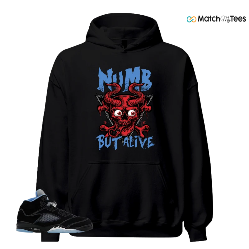 NIKE AIR JORDAN 5 BLACK UNIVERSITY BLUE SNEAKER Matching Tees hoodie