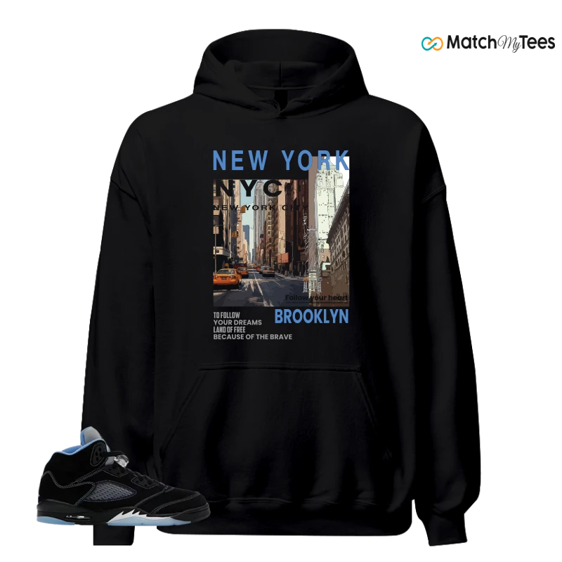 NIKE AIR JORDAN 5 BLACK UNIVERSITY BLUE SNEAKER Matching Tees hoodie