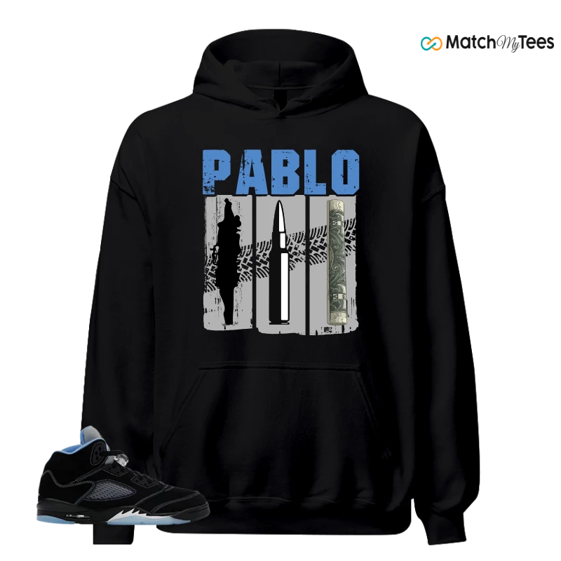 NIKE AIR JORDAN 5 BLACK UNIVERSITY BLUE SNEAKER Matching Tees hoodie