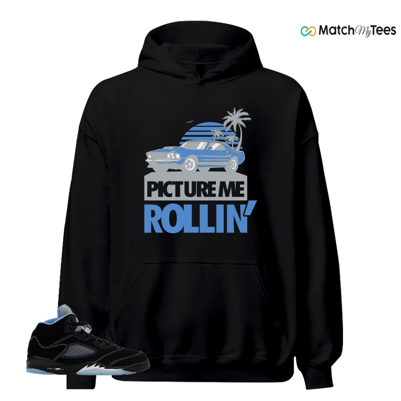NIKE AIR JORDAN 5 BLACK UNIVERSITY BLUE SNEAKER Matching Tees hoodie
