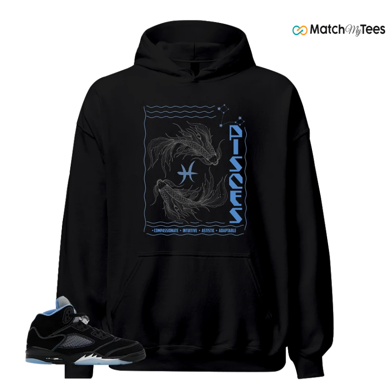 NIKE AIR JORDAN 5 BLACK UNIVERSITY BLUE SNEAKER Matching Tees hoodie
