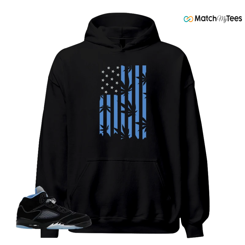 NIKE AIR JORDAN 5 BLACK UNIVERSITY BLUE SNEAKER Matching Tees hoodie