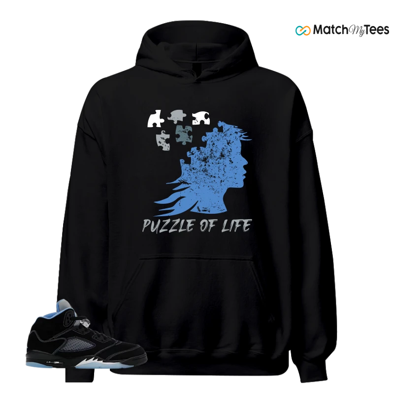 NIKE AIR JORDAN 5 BLACK UNIVERSITY BLUE SNEAKER Matching Tees hoodie