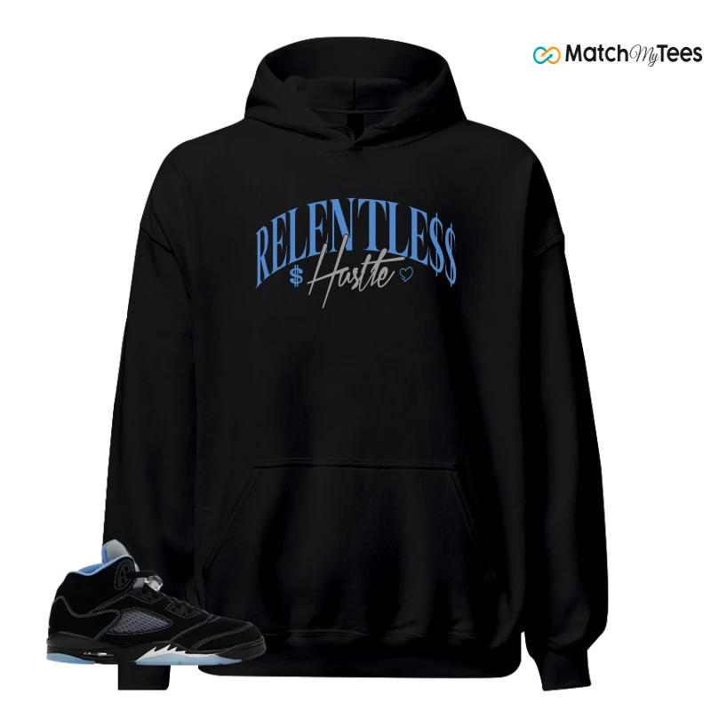 NIKE AIR JORDAN 5 BLACK UNIVERSITY BLUE SNEAKER Matching Tees hoodie