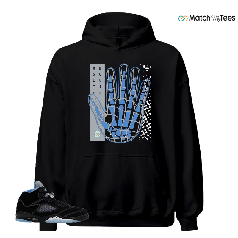 NIKE AIR JORDAN 5 BLACK UNIVERSITY BLUE SNEAKER Matching Tees hoodie