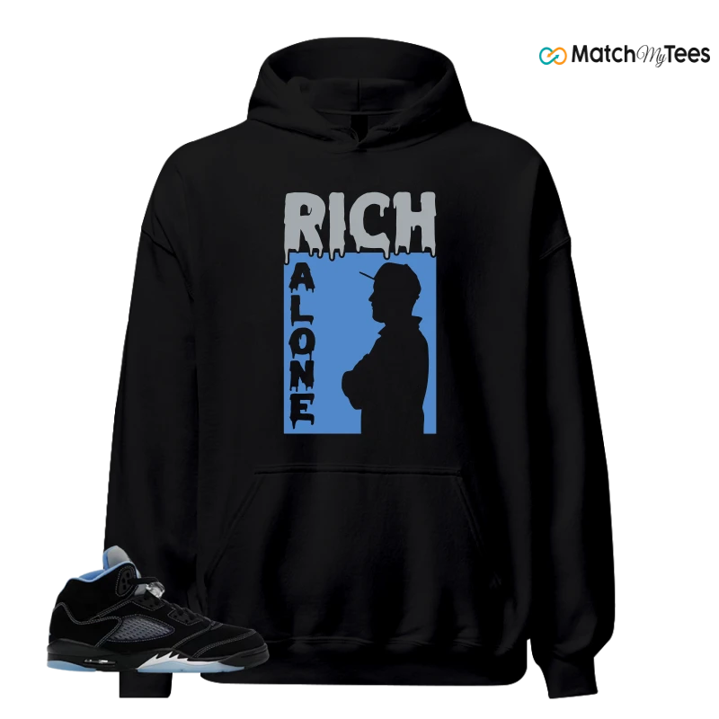 NIKE AIR JORDAN 5 BLACK UNIVERSITY BLUE SNEAKER Matching Tees hoodie