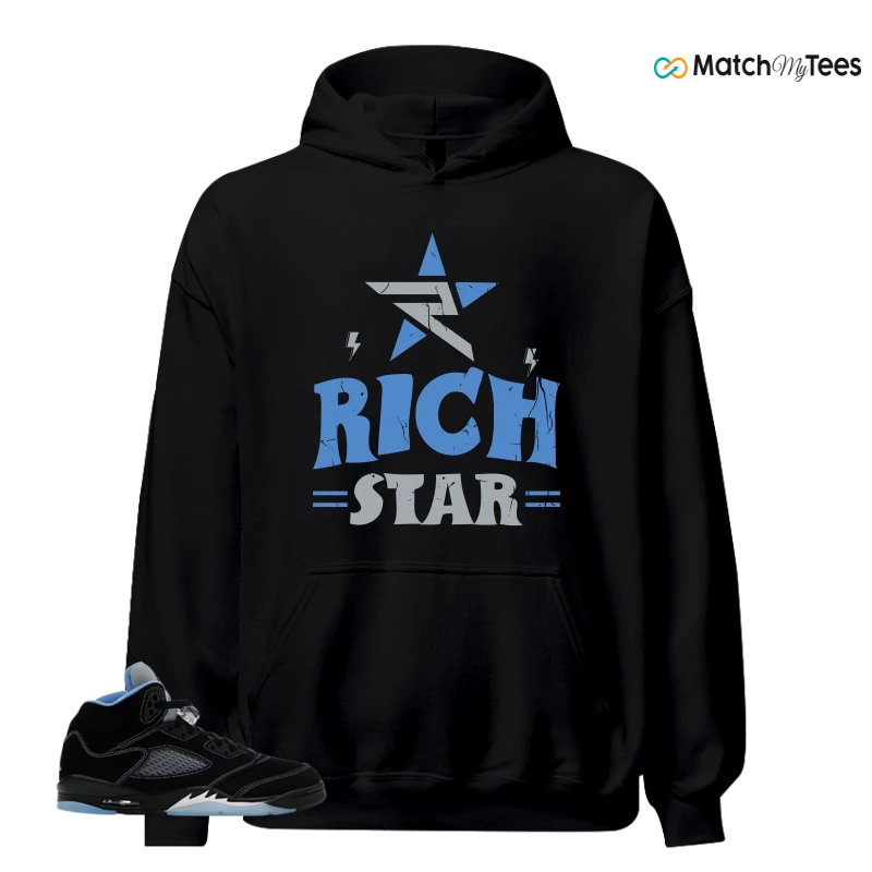 NIKE AIR JORDAN 5 BLACK UNIVERSITY BLUE SNEAKER Matching Tees hoodie