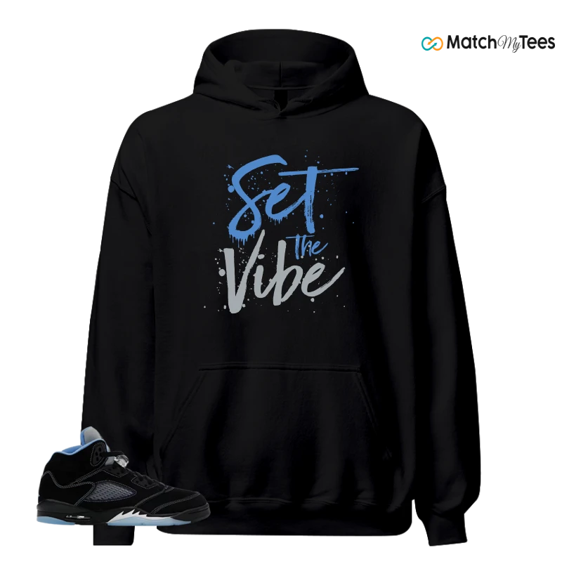 NIKE AIR JORDAN 5 BLACK UNIVERSITY BLUE SNEAKER Matching Tees hoodie