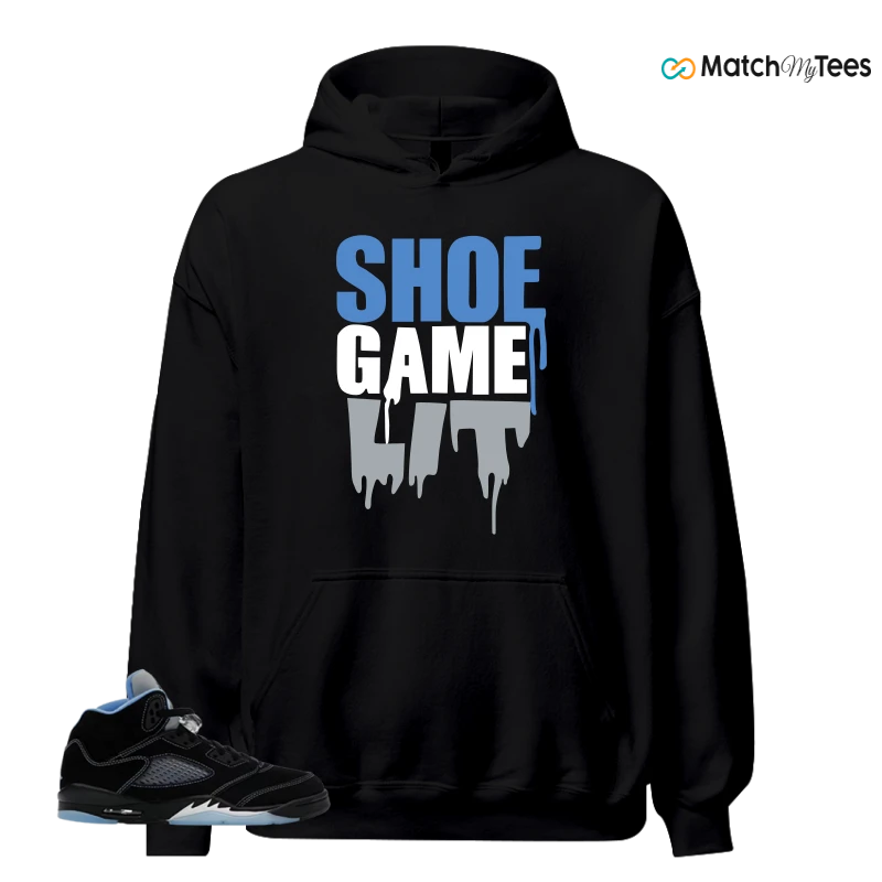 NIKE AIR JORDAN 5 BLACK UNIVERSITY BLUE SNEAKER Matching Tees hoodie