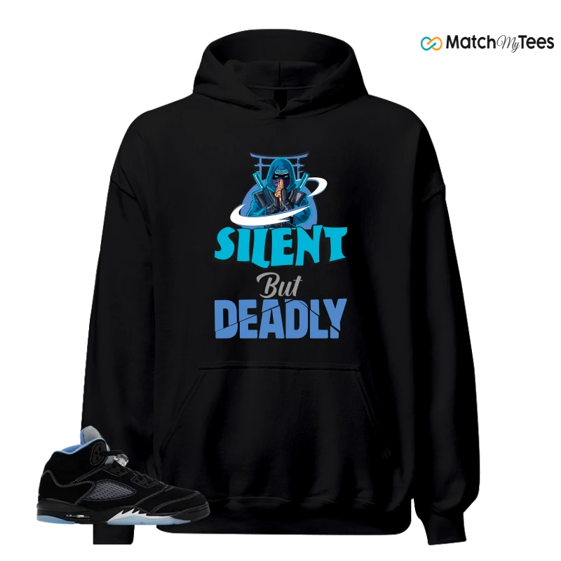 NIKE AIR JORDAN 5 BLACK UNIVERSITY BLUE SNEAKER Matching Tees hoodie